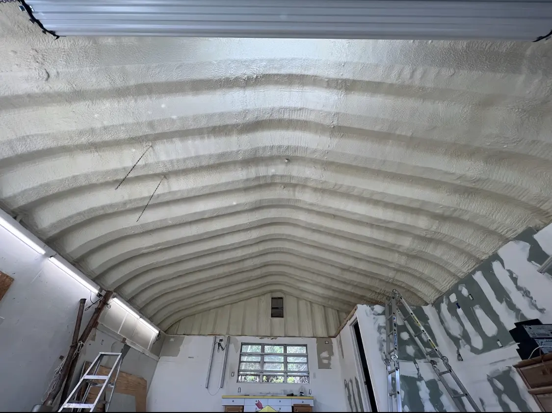 Spray polyurethane foam applied to the underside of a metal roof deck in Westerville